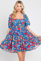 Royal Blue Floral Tiered Mini Dress