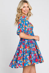 Royal Blue Floral Tiered Mini Dress