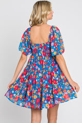 Royal Blue Floral Tiered Mini Dress