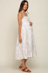 Ivory Floral Square Neck Tiered Maternity Midi Dress