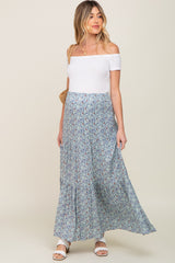 Sage Floral Tiered Maternity Maxi Skirt