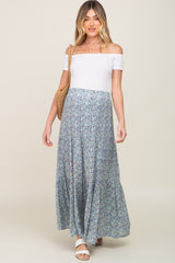 Sage Floral Tiered Maternity Maxi Skirt