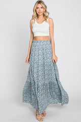 Sage Floral Tiered Maxi Skirt