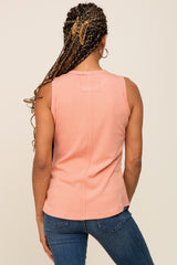 Peach Ribbed Round Hem Tank Top