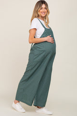 Forest Green Plaid Tie Back Maternity Overall