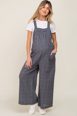 Navy Plaid Tie Back Maternity Overall