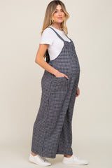 Navy Plaid Tie Back Maternity Overall