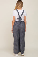 Navy Plaid Tie Back Maternity Overall