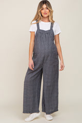 Navy Plaid Tie Back Maternity Overall