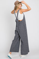 Navy Plaid Tie Back Overall