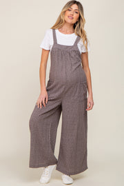 Mocha Plaid Tie Back Maternity Overall