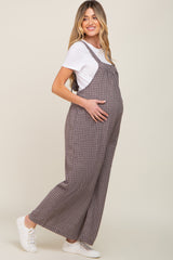 Mocha Plaid Tie Back Maternity Overall