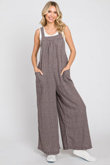 Mocha Plaid Tie Back Maternity Overall