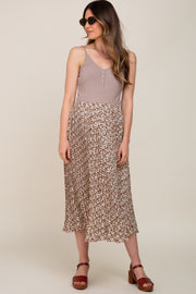 Mauve Floral Pleated Maternity Midi Skirt