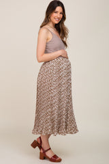 Mauve Floral Pleated Maternity Midi Skirt