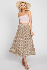 Mauve Floral Pleated Midi Skirt