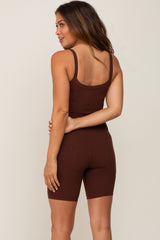 Brown Ribbed Bodycon Maternity Romper