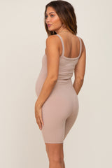 Taupe Ribbed Bodycon Maternity Romper