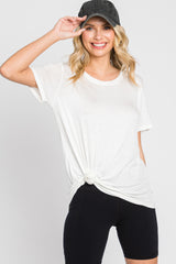 Ivory V-Neck Front Pocket Short Sleeve Maternity Top