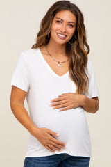 Ivory V-Neck Front Pocket Short Sleeve Maternity Top