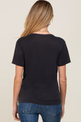 Black V-Neck Front Pocket Short Sleeve Maternity Top