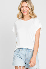 Ivory Crew Neck Cuffed Short Sleeve Top