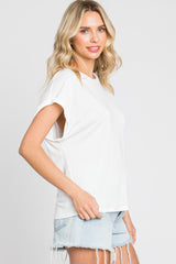 Ivory Crew Neck Cuffed Short Sleeve Top