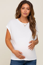 Ivory Crew Neck Cuffed Short Sleeve Maternity Top