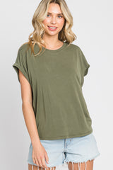 Olive Crew Neck Cuffed Short Sleeve Maternity Top