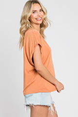 Rust Crew Neck Cuffed Short Sleeve Top