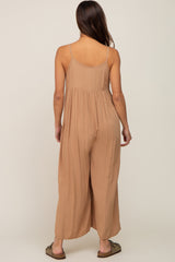 Mocha Sleeveless Cropped Wide Leg Maternity Jumpsuit