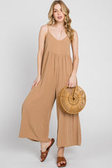 Mocha Sleeveless Cropped Wide Leg Maternity Jumpsuit