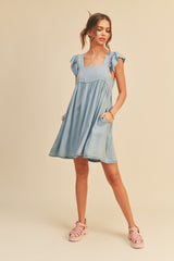 Denim Ruffle Sleeve Dress