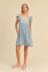 Denim Ruffle Sleeve Dress