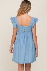 Denim Ruffle Sleeve Maternity Dress