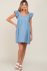 Denim Ruffle Sleeve Maternity Dress