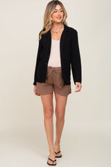 Black Linen Button Maternity Blazer