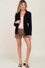 Black Linen Button Maternity Blazer