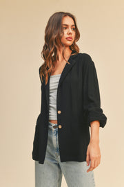 Black Linen Button Blazer