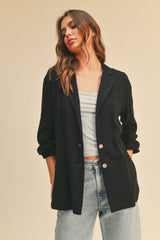 Black Linen Button Blazer