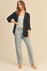 Black Linen Button Blazer