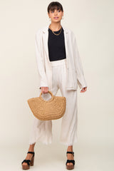 Beige Linen Button Maternity Blazer