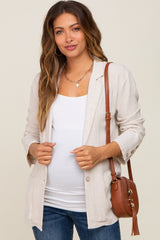 Beige Linen Button Maternity Blazer