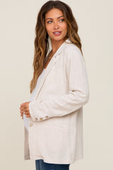 Beige Linen Button Maternity Blazer