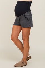 Black Raw Hem Maternity Denim Shorts