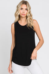 Black Ribbed Front Pocket Maternity Tank