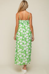 Green Floral Chiffon Deep V-Neck Sleeveless Maternity Maxi Dress