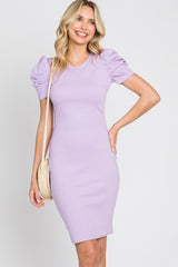 Lavender Solid Puff Sleeve Maternity Dress