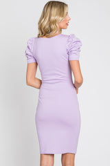 Lavender Solid Puff Sleeve Dress