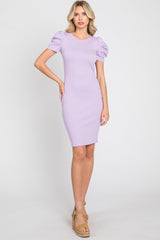 Lavender Solid Puff Sleeve Dress